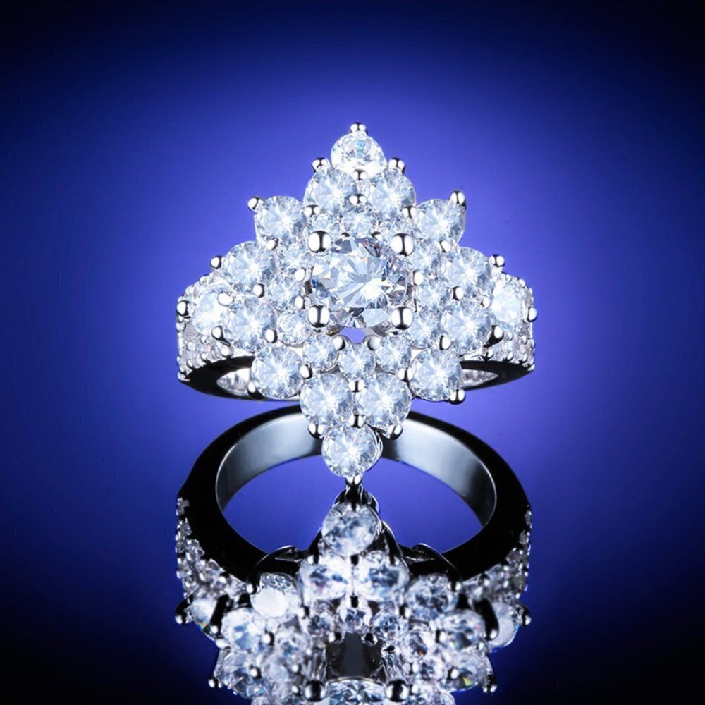 Generous Vintage Zircon Silver Luxury Flower Rings for Women, INDN8094
